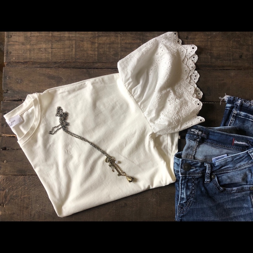 CJLA White Shirt with Lace sleeves-NWOT